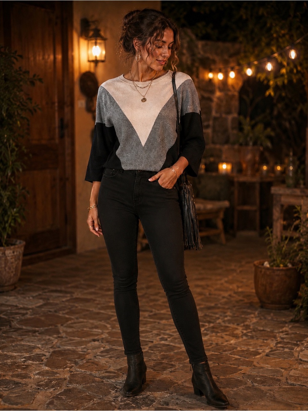 Colorblock Dolman Sleeve Acrylic Sweater